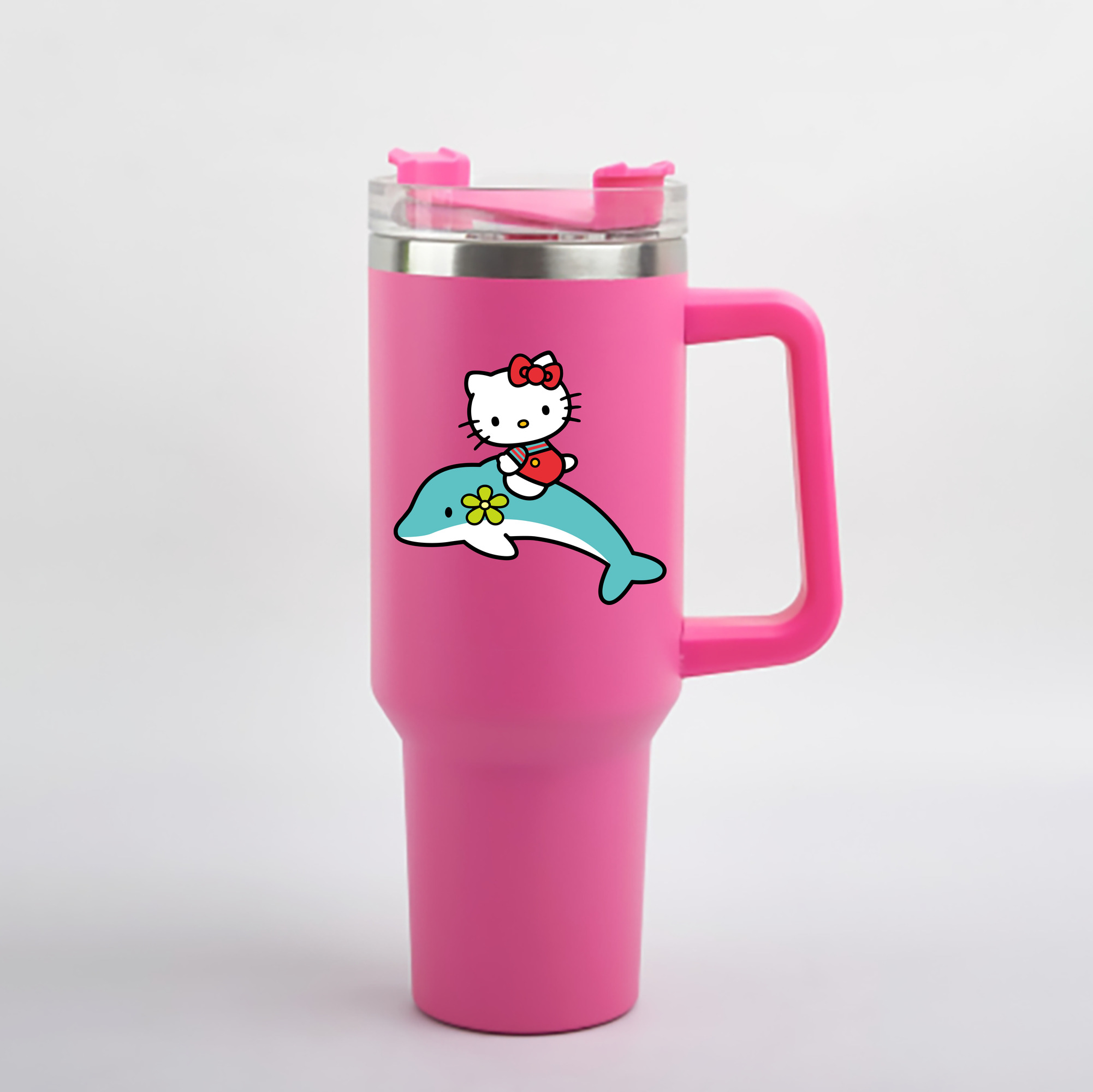 （画像用） Hello Kitty ハローキティ 1200mL車用タンブラー - クリスタルステッカー（プラスチックストロー付き）